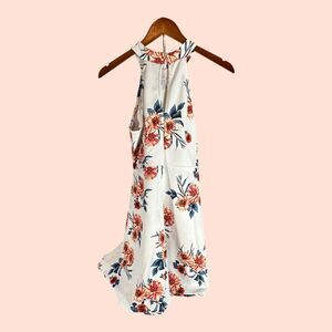 No Boundaries Floral Halter Skater Dress White Coral Orange Junior Size Medium